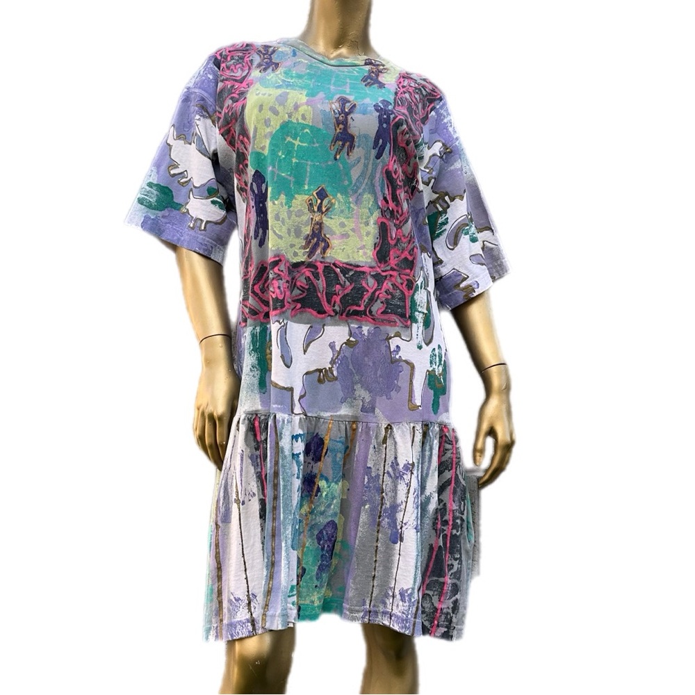 Vintage V. C. TORIAS colorful cotton abstract desert design hand-painted Dress